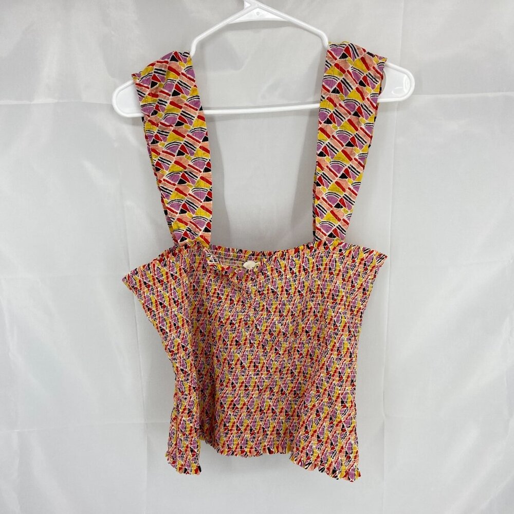 Anthropologie Maeve Women M Fitted Smocked Tank Top Colorful Cropped Summer Fun